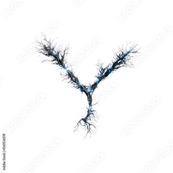 Fototapeta Glowing Fractal Y-Shape Abstract Science and Technology Background