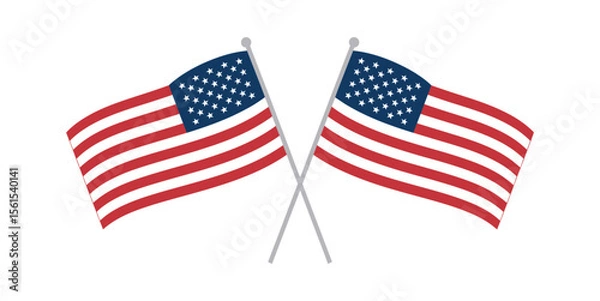 Fototapeta Crossed american flags on white background symbolizing patriotism, national pride, unity, and celebration of independence day in usa