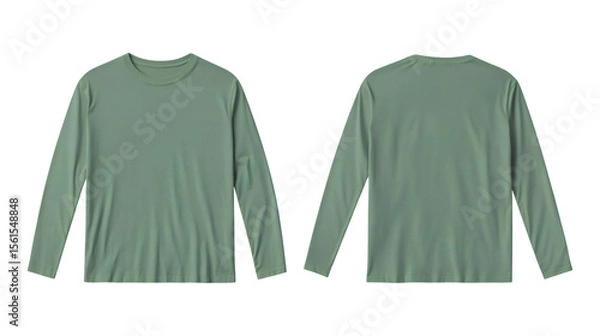 Obraz Plain green long sleeve t-shirt mockup front and back view on transparent background