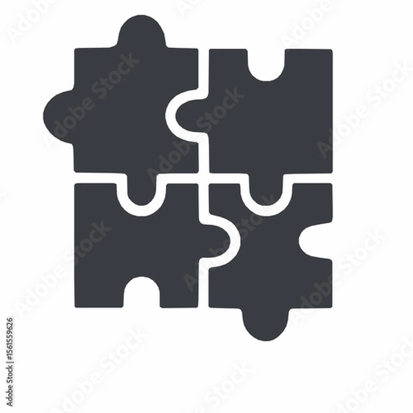 Obraz Four interlocking puzzle pieces icon representing solutions and collaboration