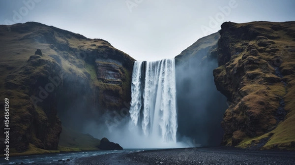 Obraz Svartifoss Iceland Dark Basalt-Columned Waterfall Falling Like a Curtain in a Glacial Valley