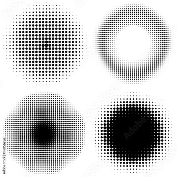 Fototapeta Set of vintage halftone dots vector background. Abstract dotted stippling texture.