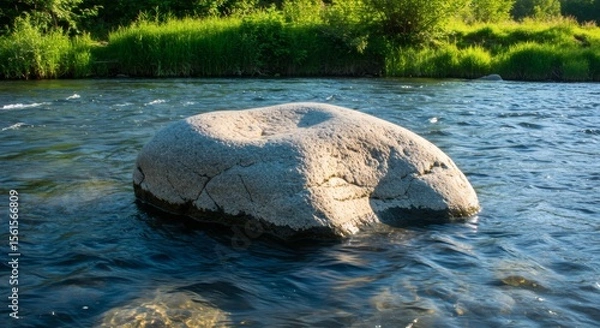 Fototapeta Serene River Rock A Tranquil Scene of Nature's Beauty