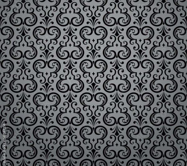 Obraz Floral pattern. Seamless vector background. Vintage wallpaper in the Baroque style. Gray and black ornament for fabric, wallpaper, packaging. Ornate Damask flower illustration