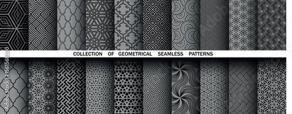 Obraz Geometric set of seamless black and gray patterns. Simple vector graphics