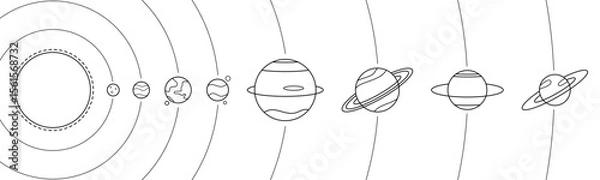 Fototapeta Black line solar system orbit planet stars outline vector design