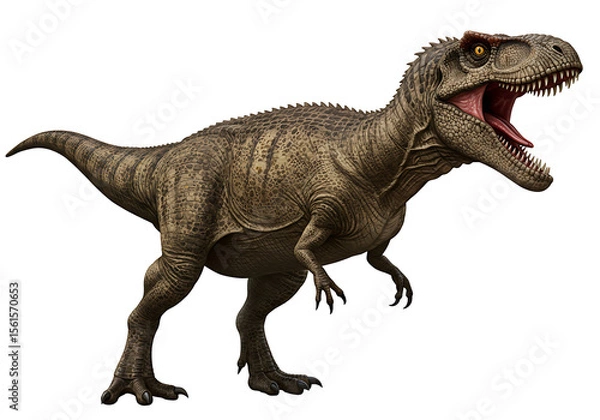 Fototapeta A dinosaur stands with its mouth open