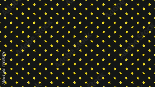 Fototapeta Seamless yellow star pattern on black background. Cute celestial night sky design for kids wallpaper, wrapping paper, pajamas, nursery prints, and festive party decorations.