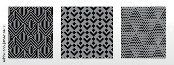Obraz Geometric set of seamless black and gray patterns. Simple vector graphics