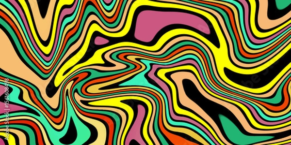 Obraz Abstract linear distorted pattern. Retro hippie colorful background with wavy psychedelic texture