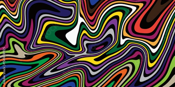 Obraz Abstract linear distorted pattern. Retro hippie colorful background with wavy psychedelic texture