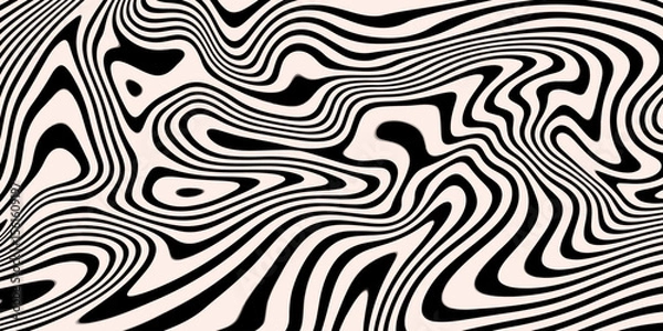 Obraz Abstract linear distorted pattern. Retro hippie colorful background with wavy psychedelic texture