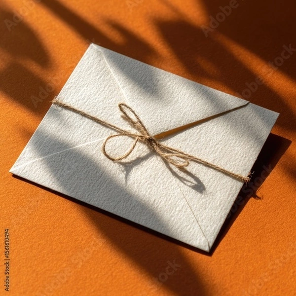 Fototapeta A cream-colored envelope tied with twine