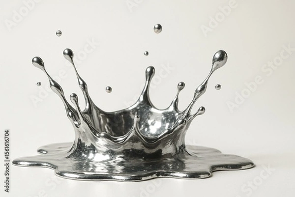 Fototapeta Liquid Silver Splash Isolated on White Background, Metallic Abstract Macro.