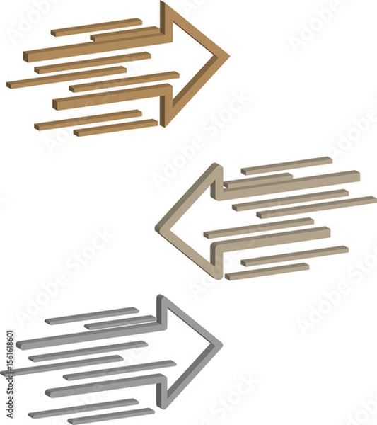 Obraz Metal arrow set. Dual tone arrows. Dynamic direction Vector. Motion speed concept.