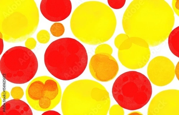 Fototapeta Abstract pattern of overlapping circles in red and yellow on white