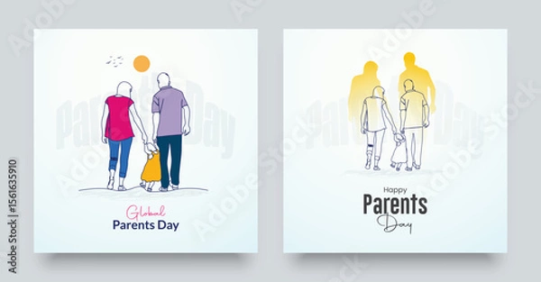 Fototapeta Happy Parents Day Vector Illustration. Parents day social media post template. Set Parents day banner design. Suitable for Poster, Banners, mobile apps, campaign and greeting card.