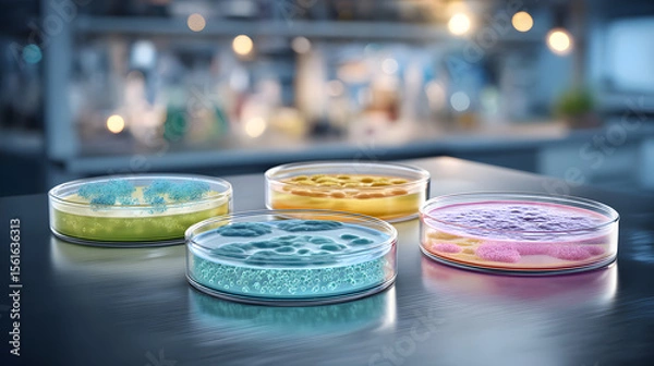 Fototapeta Super macro realistic photo of four petri dishes.