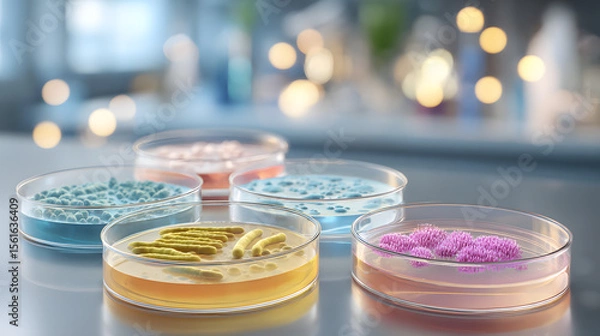 Fototapeta Super macro realistic photo of four petri dishes.
