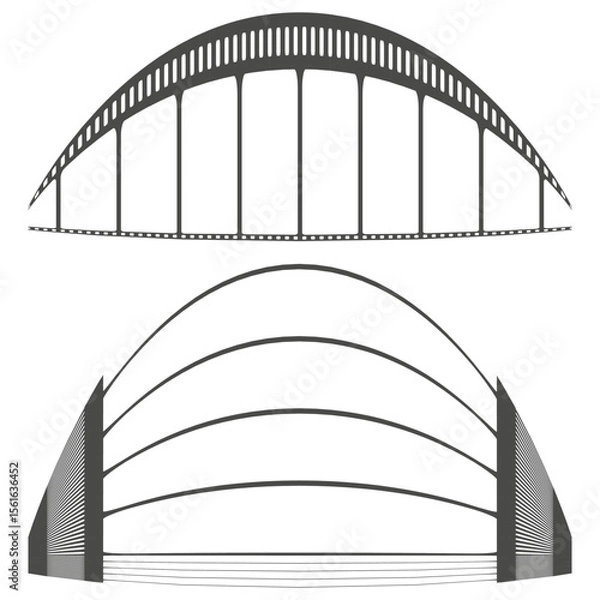 Obraz Abstract arch structure. Geometric tunnel design. Monochrome architectural form. Vector illustration.