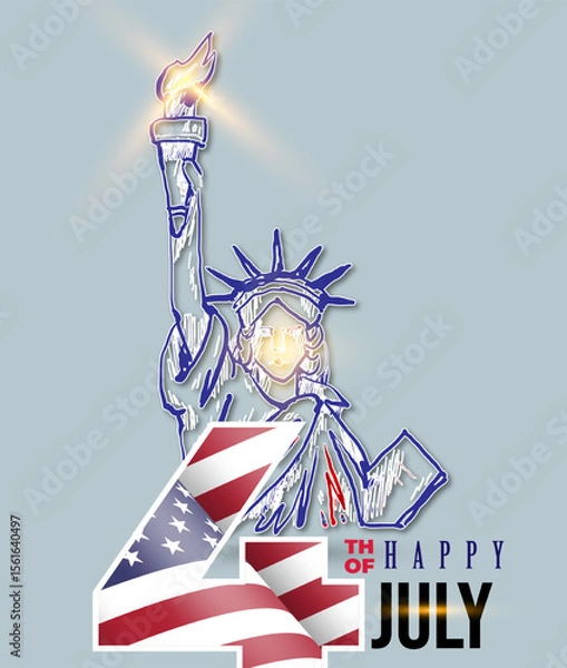 Fototapeta American flag independence day greeting card isolated on white background