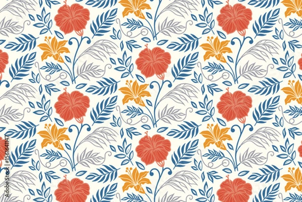 Obraz repeat floral sketch in seamless style with outlined roses and flowing line vines for bedding covers and creative packaging products

