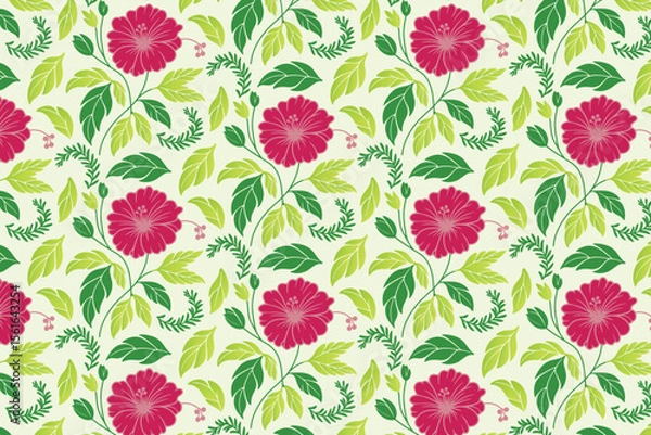 Obraz seamless flower artwork with sketched leaves and modern outlines designed for fabric applications, women wear, and printed goods

