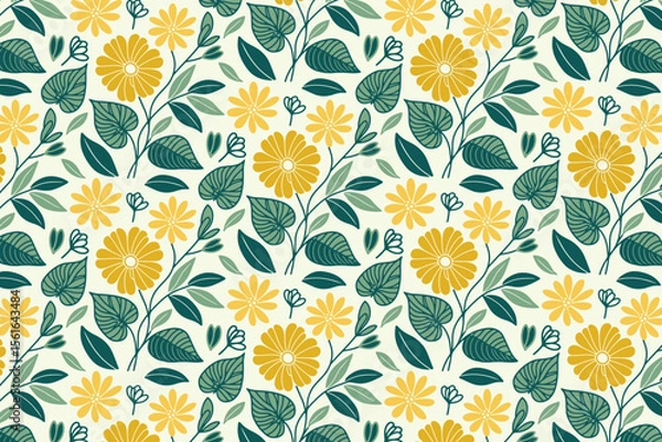 Obraz trendy floral pattern featuring hand drawn botanical elements with seamless repetition for wrapping sheets, table linens, and home textiles

