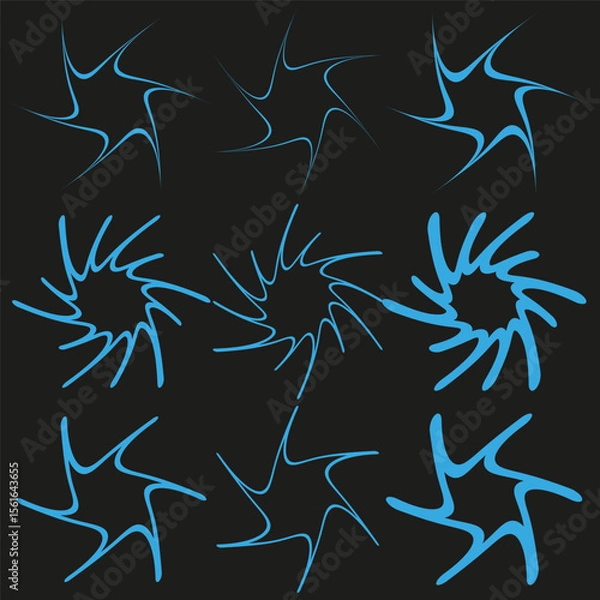 Obraz Symmetrical starburst composition. Neon blue luminescence. Uniform black background. Technological vector illustration.