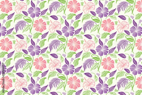 Obraz floral repeat pattern with organic leaf strokes and cotton flower motifs in a continuous seamless style for fabric and kitchen accessories

