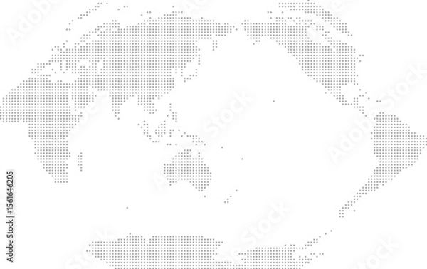 Obraz Simplified world vector map with square dot grid (APAC view, Winkel I projection, PPT-compatible & fully editable)
