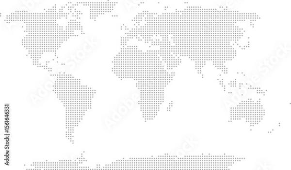Fototapeta Simplified world vector map with square dot grid (Natural earth projection, PPT-compatible & fully editable)
