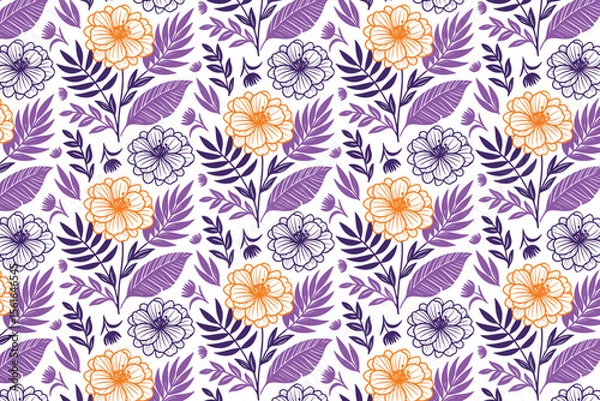 Obraz one line floral and botanical pattern featuring repeat cotton blooms and leaves for women wear, kitchen textile, and fabric products


