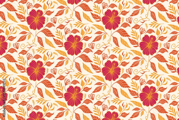 Obraz detailed cotton flower seamless pattern with leaf doodles and delicate floral outlines suitable for textile printing and modern fashion items

