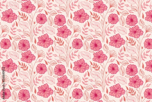 Obraz minimalist seamless pattern with abstract floral composition of cotton buds and sketchy stems for table top fabric and gift wrap

