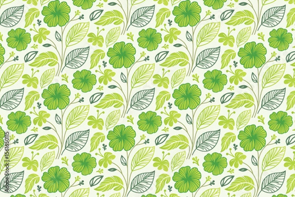 Obraz elegant flower illustration with soft leaf outlines in a seamless repeat format designed for home textile, packaging paper, and fashion accessories

