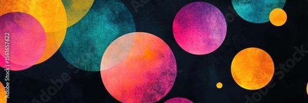 Fototapeta Colorful, abstract circles on a dark background