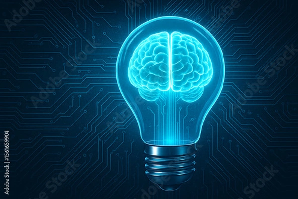 Fototapeta Futuristic Concept of Artificial Intelligence and Brain Technology Inside a Glowing Light Bulb Design