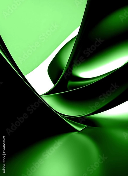 Fototapeta Dynamic abstract background featuring smooth, flowing green and dark metallic curves. Light and shadow creates a modern and elegant visual, perfect for technology, luxury, or futuristic themes.