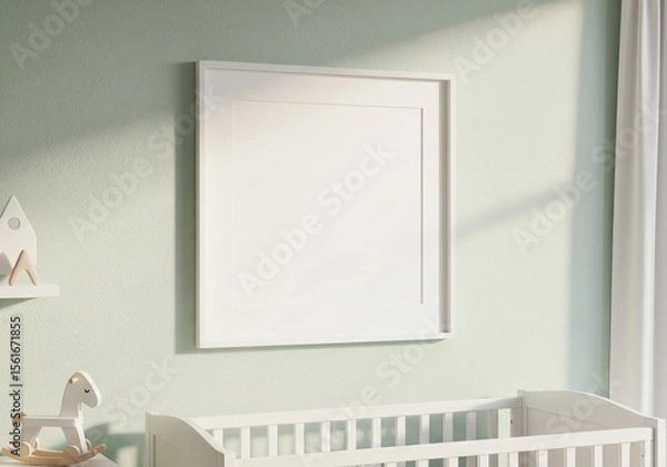 Fototapeta Modern Nursery Frame Mockup - Square Empty White Frame for Kids Room Art, Baby Announcement, or Children's Illustration Display
