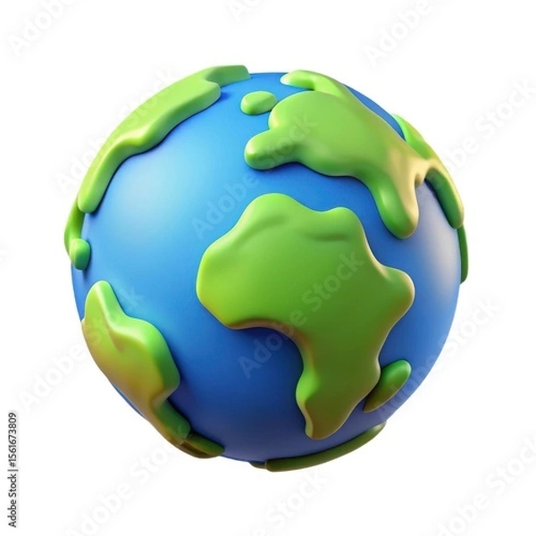 Obraz Stylized 3d cartoon planet earth with green continents on a blue background
