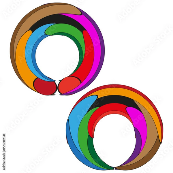 Obraz Vibrant ribboned rings. Interconnecting multicoloured loops. Expressive swirling Vector. Dynamic abstract composition