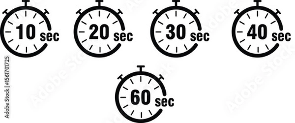 Obraz Stopwatch Icon Pack Showing Countdown Durations from Ten to Sixty Seconds