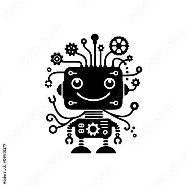 Fototapeta simple silhouette of Wires, gears, and smiles