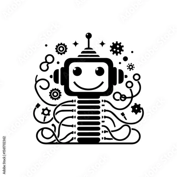 Fototapeta simple silhouette of Wires, gears, and smiles