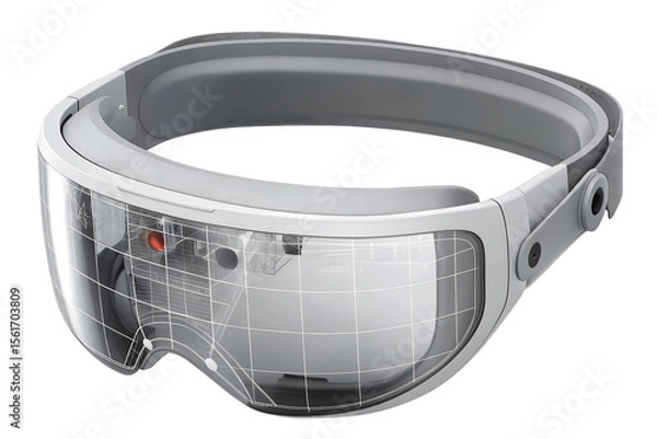 Fototapeta Modern augmented reality headset is projecting a shoe fit grid and size arrow, showcasing the potential of ar technology in retail and virtual try on experiences, on transparent background