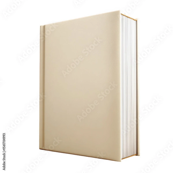 Fototapeta A closed blank beige hardcover book with many pages standing upright isolated on transparent background