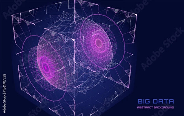 Fototapeta Abstract background digital virtual data sphere in algorithm box . Futuristic big data analysis visualization. Cryptocurrency, AI data concept. Vector Illustration.