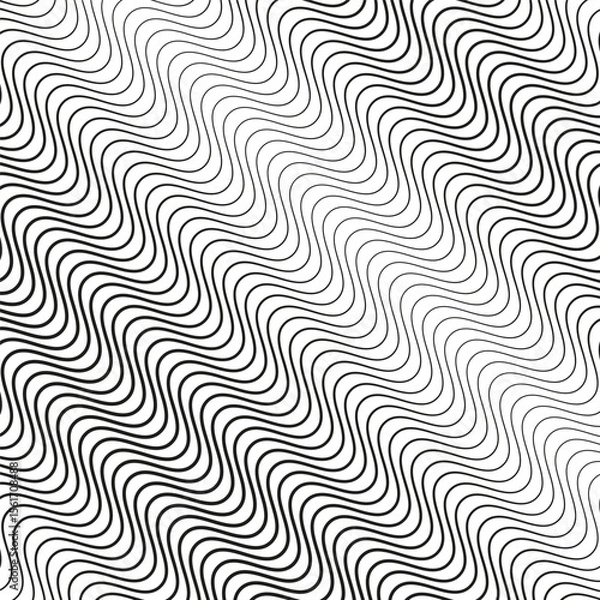 Obraz Wavy line pattern. Abstract fluid design. Monochrome ripple texture. Vector graphic illustration.