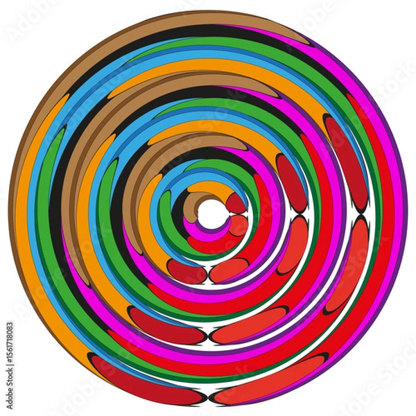 Obraz Multicoloured spiral circles. Concentric kaleidoscopic vortex. Hypnotic swirling Vector. Energetic chromatic rotation
